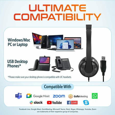 Delton 12Y USB Computer Headset w/ Microphone, Noise Isolating Headphones, In-Line Volume Control DWH12Y